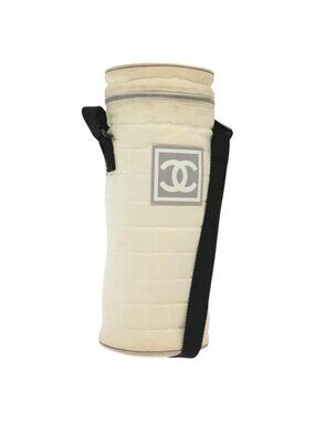 Authentic CHANEL Sports Bottle Holder Bag Nylon White Silver CC